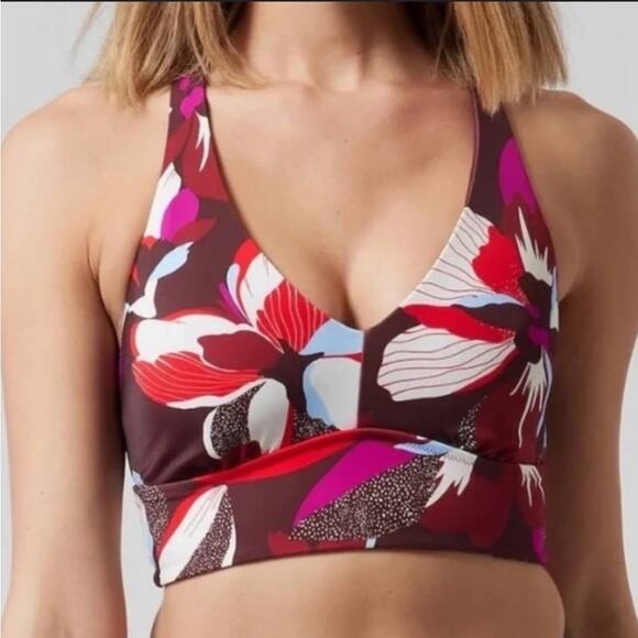 Athleta deep plunge magenta blue purple red floral size medium - Picture 1 of 6